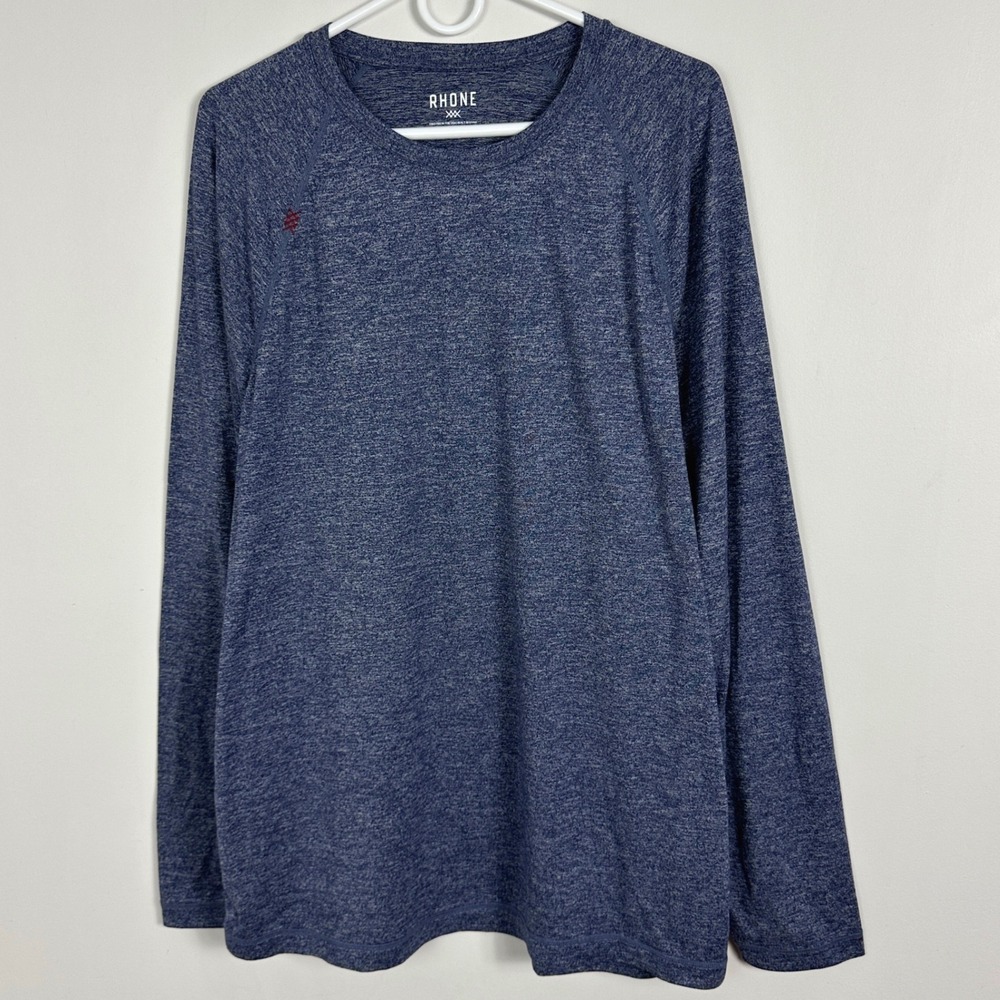 Rhone Reign Long Sleeve Tee Heathered Blue Mens Size Large Crew Neck T-Shirt L
